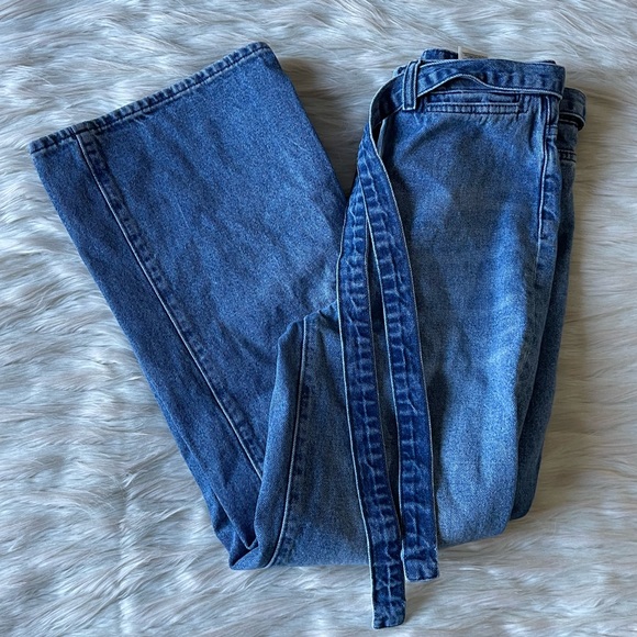 H&M &Denim Wide Leg High Waist Tie Belt Jeans - Picture 5 of 7